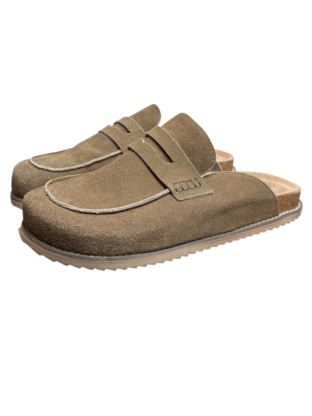 Cushionaire Wally Men's Taupe Suede Slip-On Cork Clog Mule Shoes Size 13